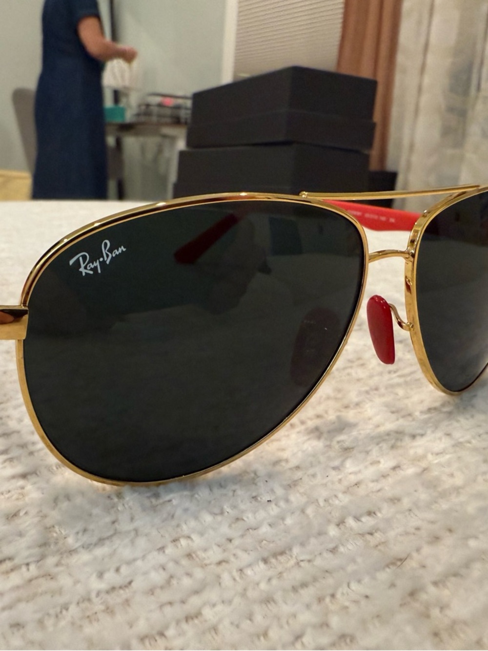Ray Ban Ferrari ORB8313M Aviator Black Gold 61mm Sunglasses